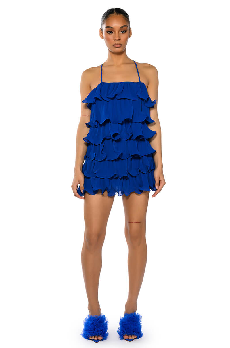 SWEETIE PLEATED RUFFLE SLEEVELESS MINI DRESS