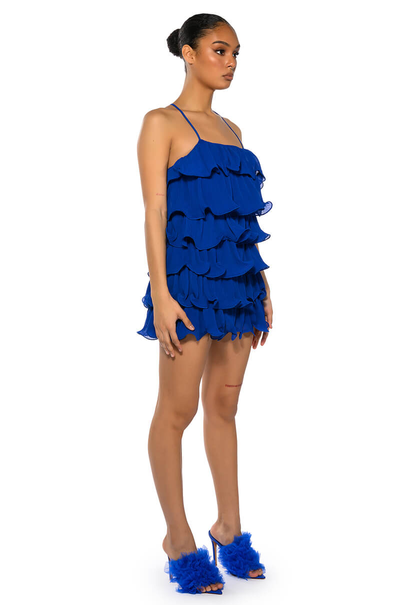 SWEETIE PLEATED RUFFLE SLEEVELESS MINI DRESS