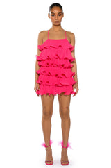 SWEETIE PLEATED RUFFLE SLEEVELESS MINI DRESS