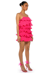 SWEETIE PLEATED RUFFLE SLEEVELESS MINI DRESS