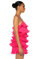 SWEETIE PLEATED RUFFLE SLEEVELESS MINI DRESS
