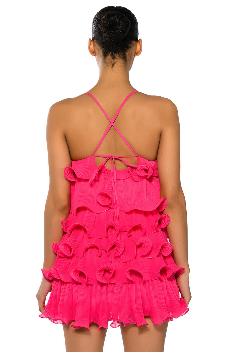 SWEETIE PLEATED RUFFLE SLEEVELESS MINI DRESS