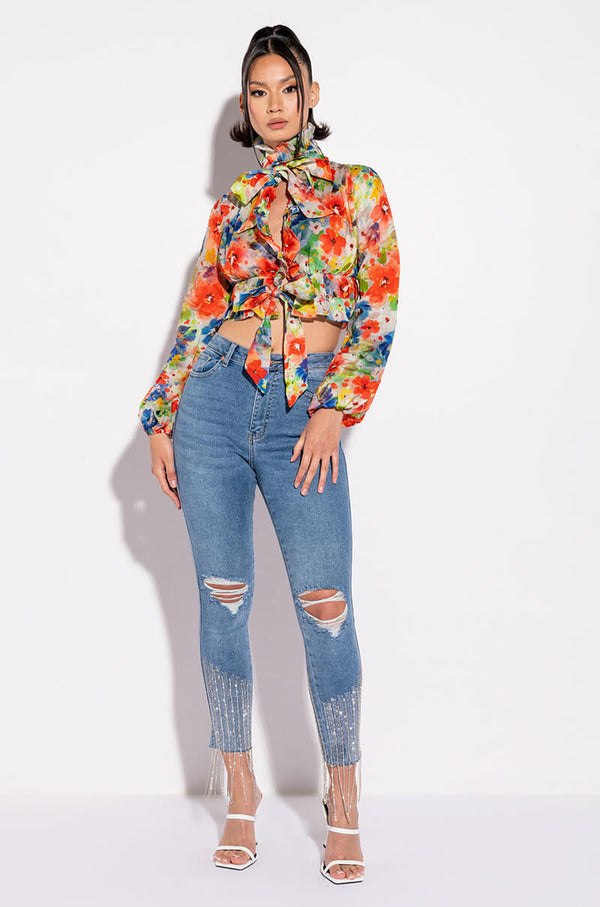 SWEPT AWAY BOW DETAIL BLOUSE