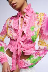 SWEPT AWAY BOW DETAIL LONG SLEEVE BLOUSE
