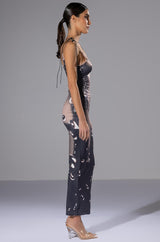 SYREN ASYMMETRICAL TIE NECK BODYCON MAXI DRESS