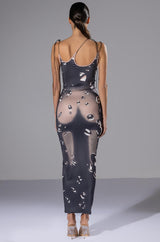 SYREN ASYMMETRICAL TIE NECK BODYCON MAXI DRESS