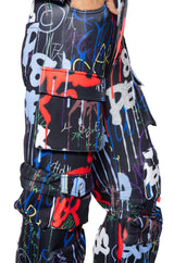TAG ME GRAFFITI EMBELLISHED SCUBA CARGO PANTS