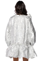 TAKE A BOW BROCADE MINI DRESS