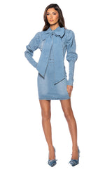 TAKE A BOW DENIM LONGSLEEVE MINIDRESS