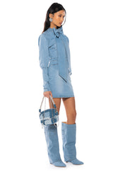 TAKE A BOW DENIM LONGSLEEVE MINIDRESS