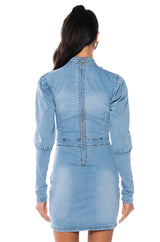 TAKE A BOW DENIM LONGSLEEVE MINIDRESS