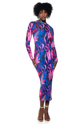 TAKE A RISK PRINTED MESH MAXI DRESS