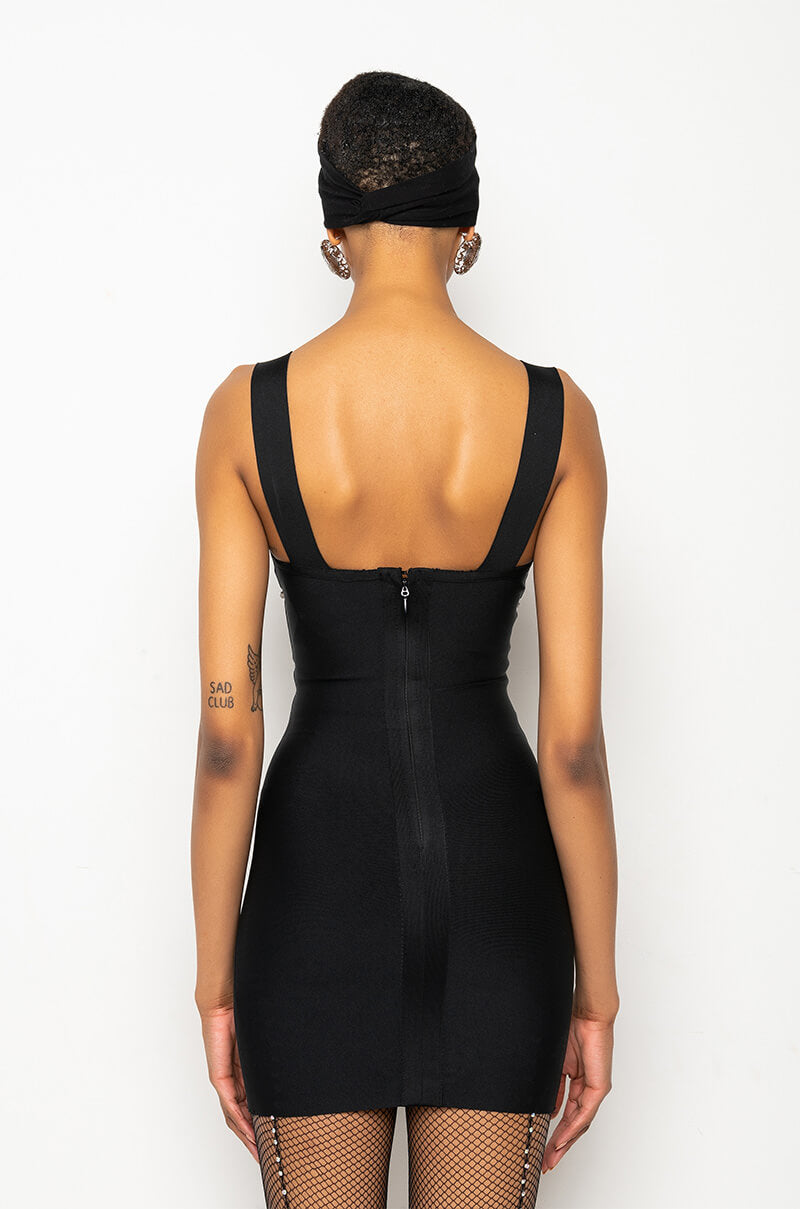 TAKE THE PLUNGE BANDAGE MINI DRESS