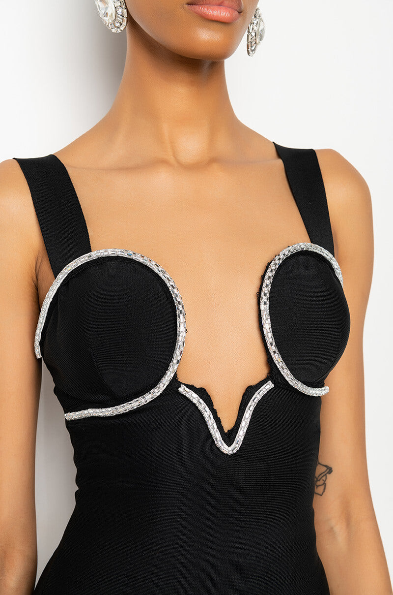TAKE THE PLUNGE BANDAGE MINI DRESS