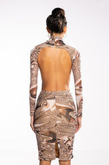 TALK ABOUT IT MIDI RUCHED MESH DRESS