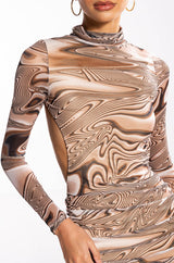 TALK ABOUT IT MIDI RUCHED MESH DRESS