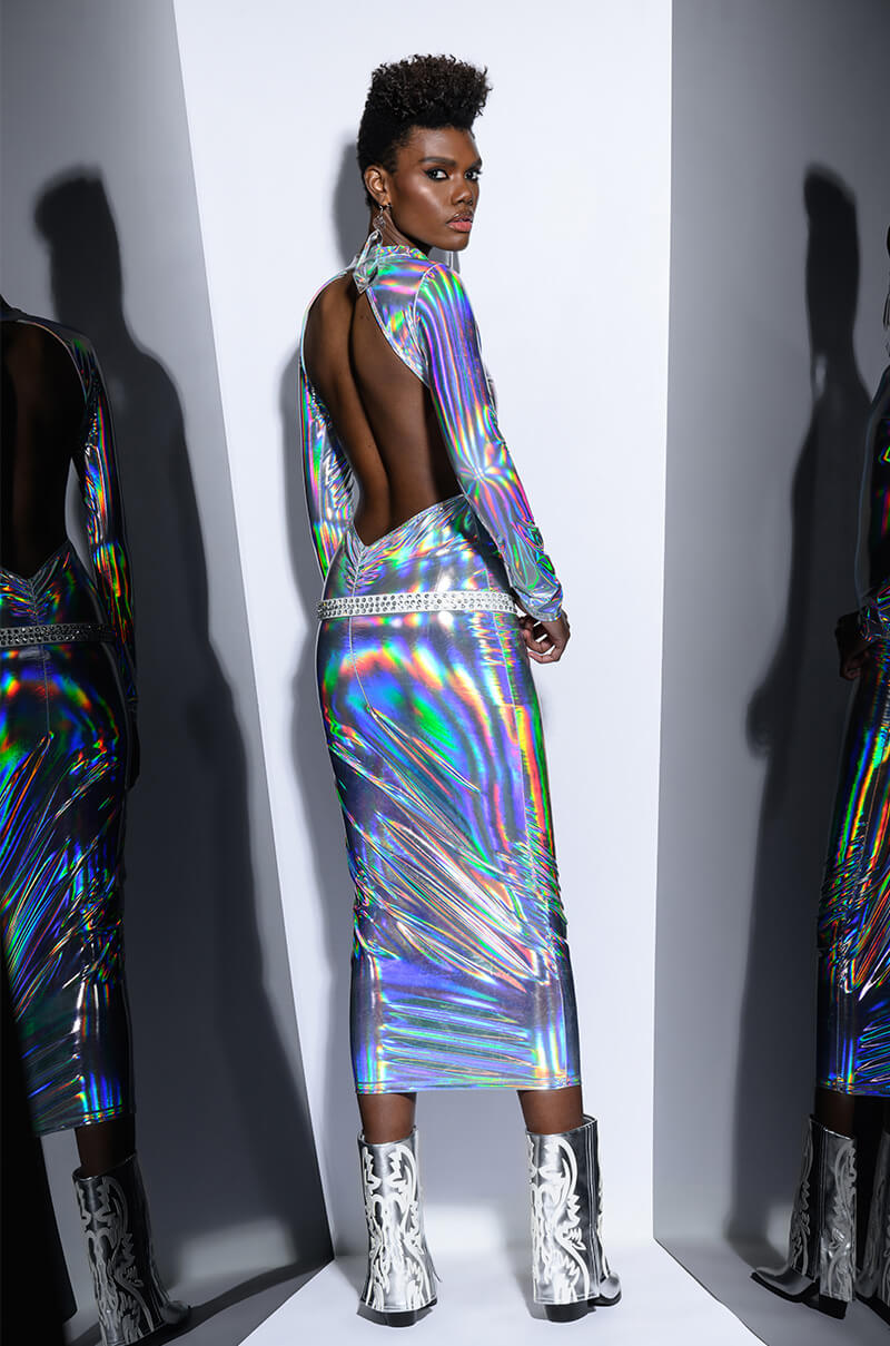 TALK ABOUT ME METALLIC MIDI DRESS