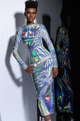 TALK ABOUT ME METALLIC MIDI DRESS