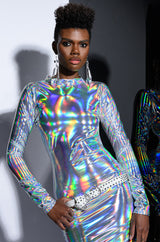 TALK ABOUT ME METALLIC MIDI DRESS