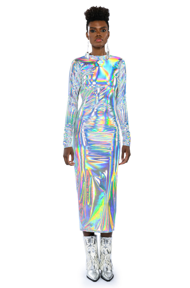TALK ABOUT ME METALLIC MIDI DRESS