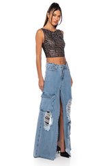 TALK IS CHEAP EMBELLISHED PRINT TANK TOP IN BLACK