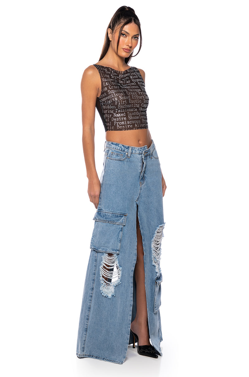 TALK IS CHEAP EMBELLISHED PRINT TANK TOP IN BLACK