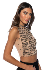 TALK IS CHEAP SLEEVELESS MESH BOAT NECK TOP