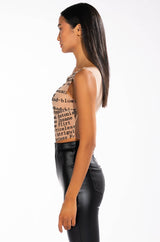 TALK IS CHEAP SLEEVELESS MESH BOAT NECK TOP