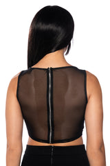 TALK IS CHEAP STUDDED MESH BOAT NECK TOP