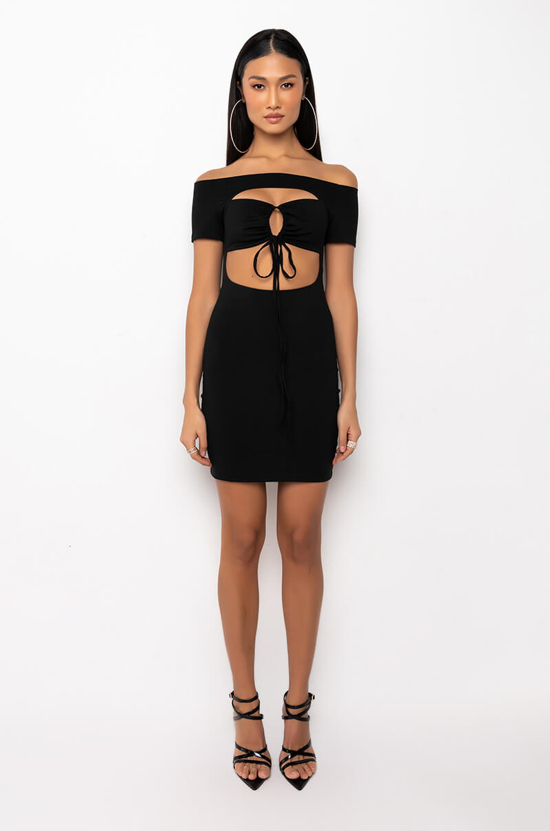 TALK TO ME NICE OFF THE SHOULDER MINI DRESS