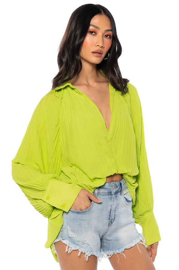 TALK TO ME PLEATED LONG SLEEVE BLOUSE