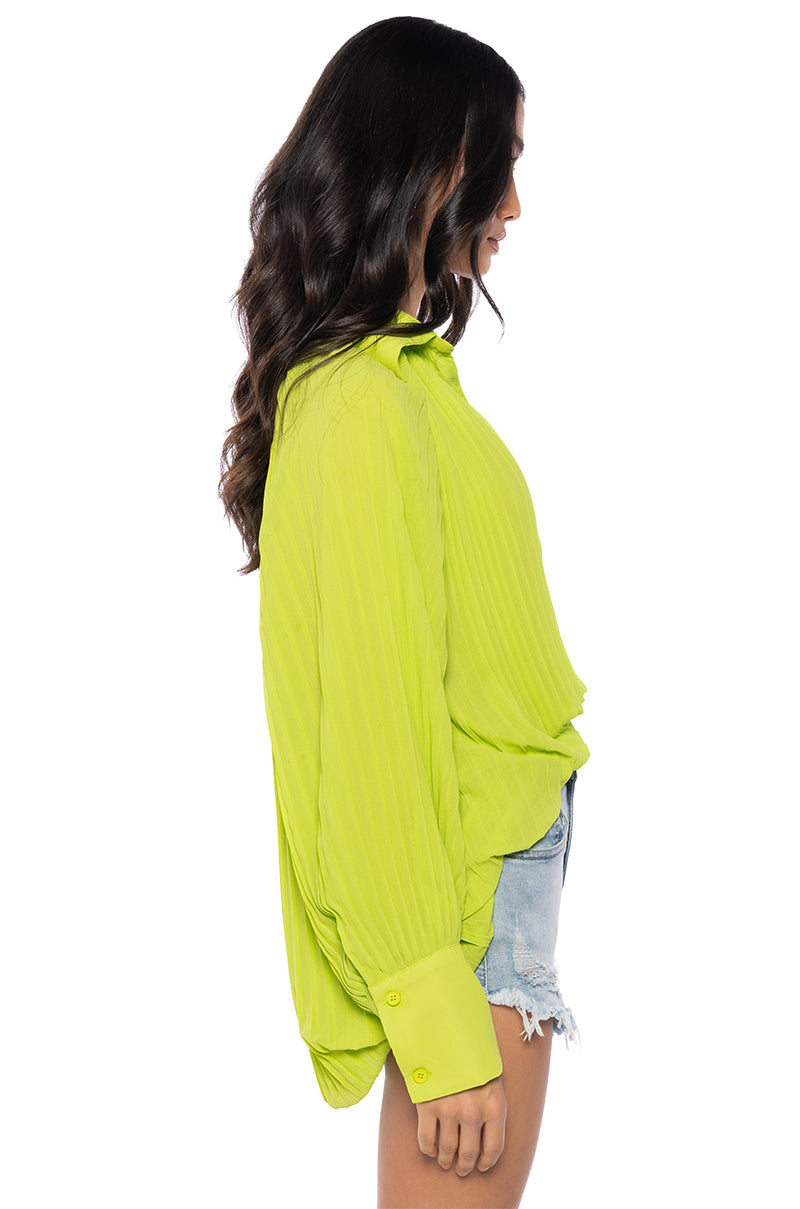 TALK TO ME PLEATED LONG SLEEVE BLOUSE