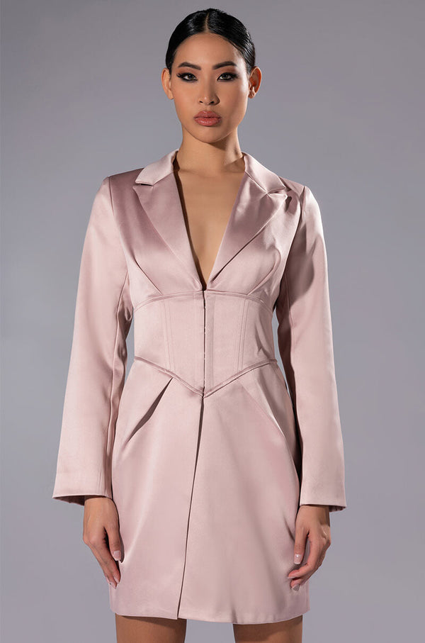 TEA TIME CORSET MINI DRESS IN MAUVE