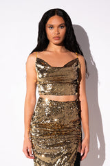 THANK THE ACADEMY SLEEVELESS COWL NECK CROP TOP