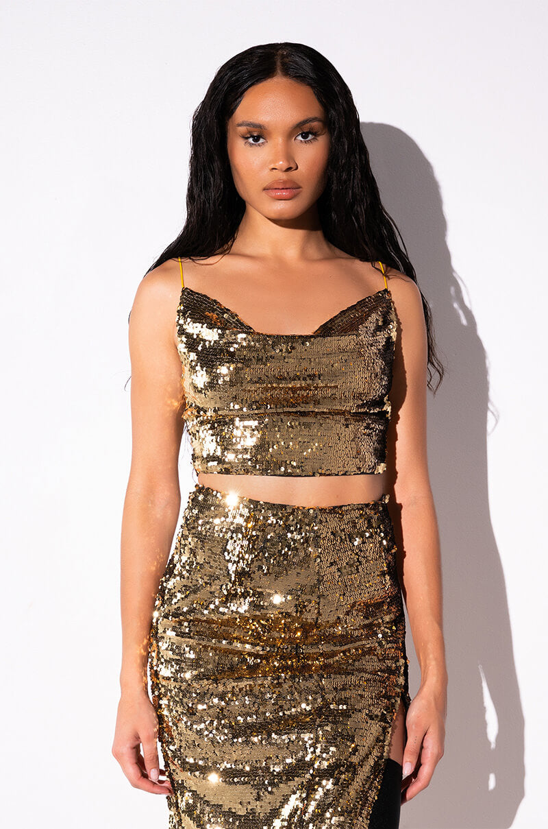 THANK THE ACADEMY SLEEVELESS COWL NECK CROP TOP