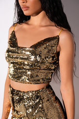 THANK THE ACADEMY SLEEVELESS COWL NECK CROP TOP