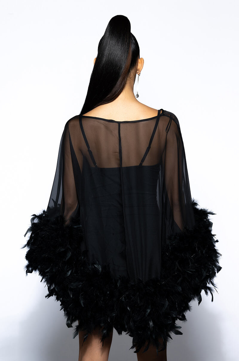 THAT VA VA VOOM LONG SLEEVE SHEER TRAPEZE DRESS