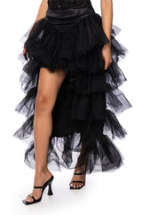 THE AWARD SHOW TULLE HIGH LOW SKIRT IN BLACK