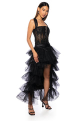 THE AWARD SHOW TULLE HIGH LOW SKIRT IN BLACK