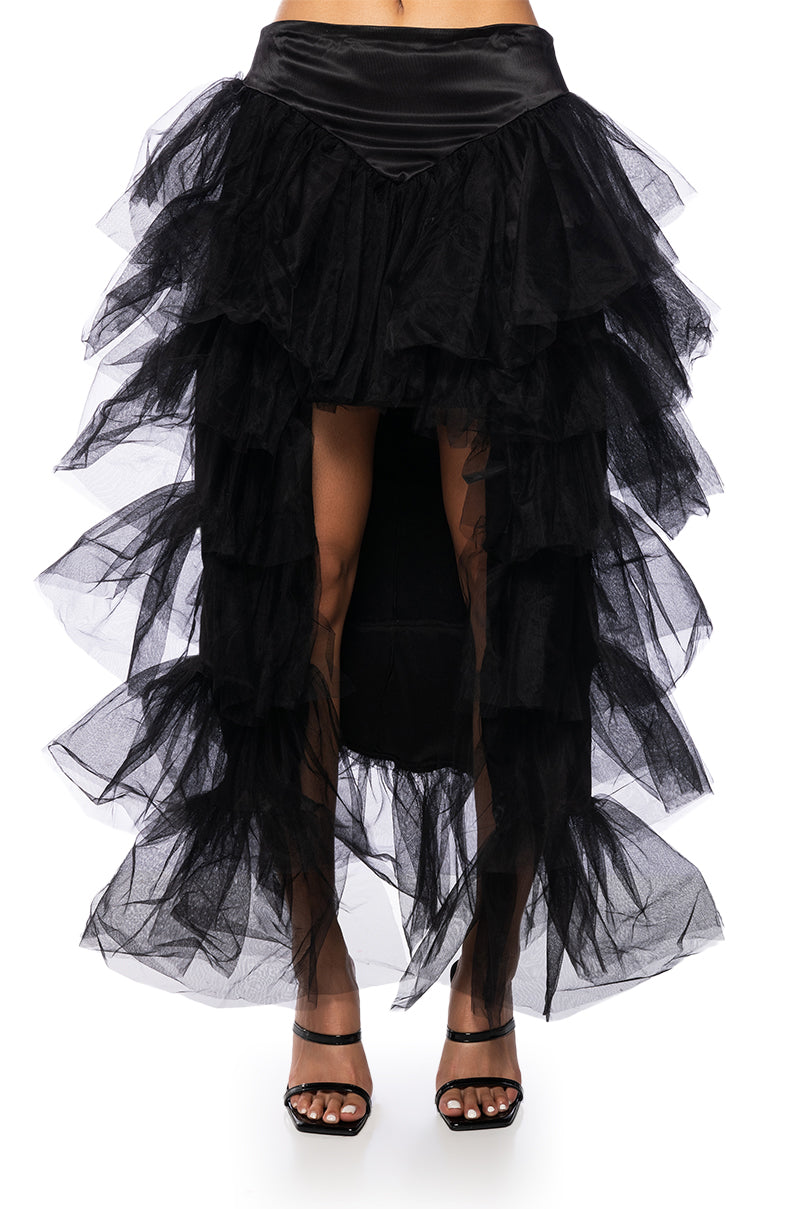 THE AWARD SHOW TULLE HIGH LOW SKIRT IN BLACK