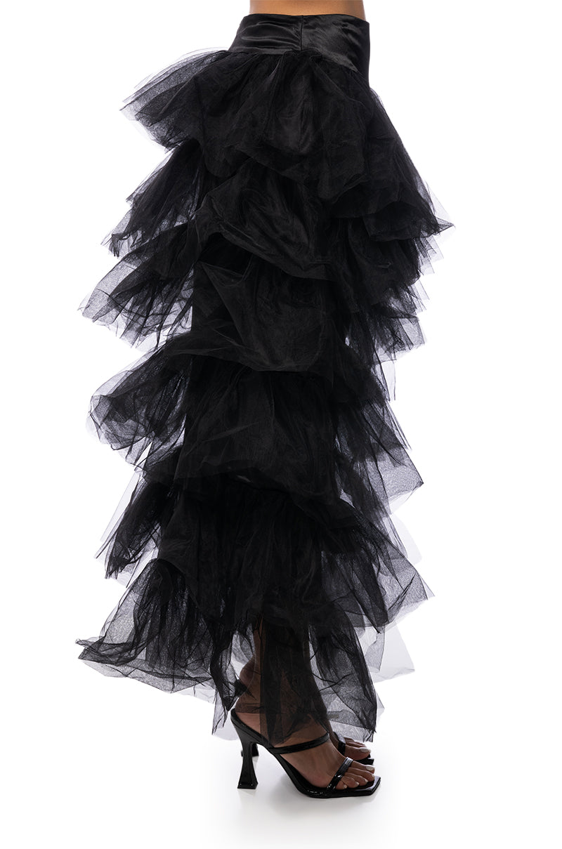 THE AWARD SHOW TULLE HIGH LOW SKIRT IN BLACK