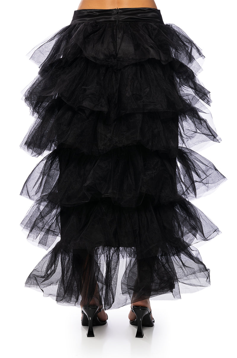 THE AWARD SHOW TULLE HIGH LOW SKIRT IN BLACK
