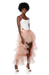 THE AWARD SHOW TULLE HIGH LOW SKIRT IN BLUSH PINK