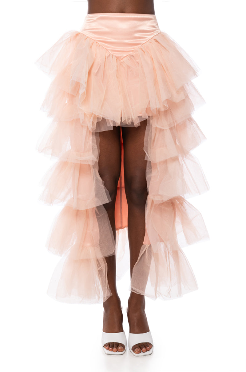 THE AWARD SHOW TULLE HIGH LOW SKIRT IN BLUSH PINK