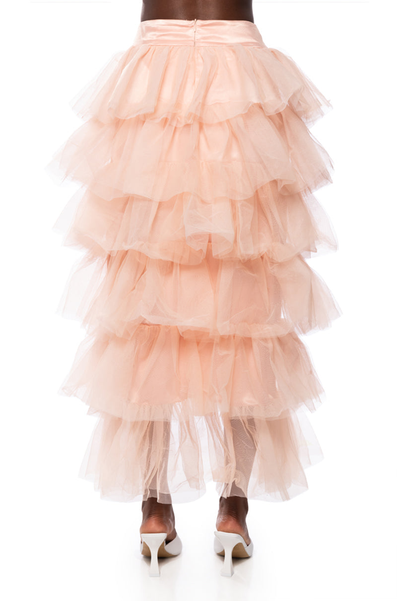 THE AWARD SHOW TULLE HIGH LOW SKIRT IN BLUSH PINK