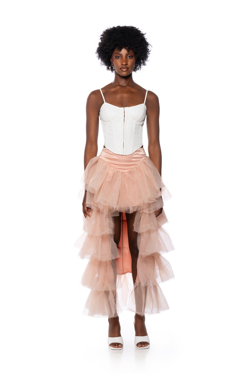 THE AWARD SHOW TULLE HIGH LOW SKIRT IN BLUSH PINK