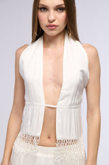 THE BEST PART HALTER TOP WITH FRINGE DETAILS