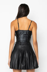 BE ABOUT IT SLEEVELESS FAUX LEATHER CORSET