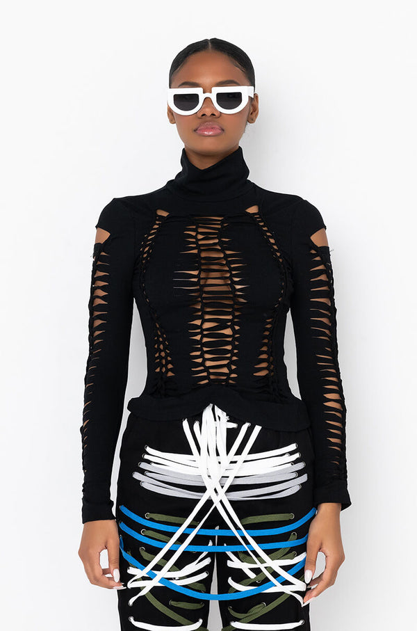 THE CUTOUTS RIB TURTLENECK TOP