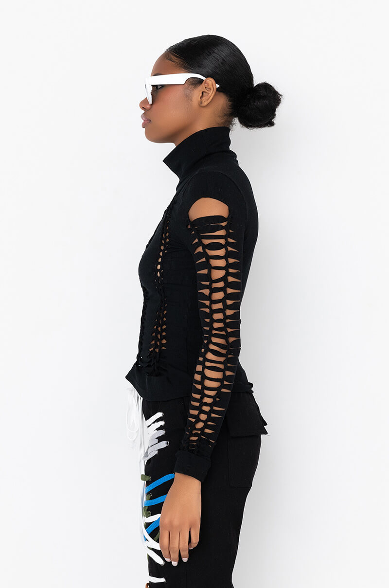 THE CUTOUTS RIB TURTLENECK TOP